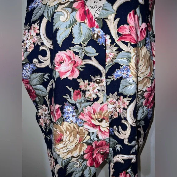 Vintage Silver Threads 1X Floral Vest Navy Made in USA Cottagecore - Picture 2 of 9